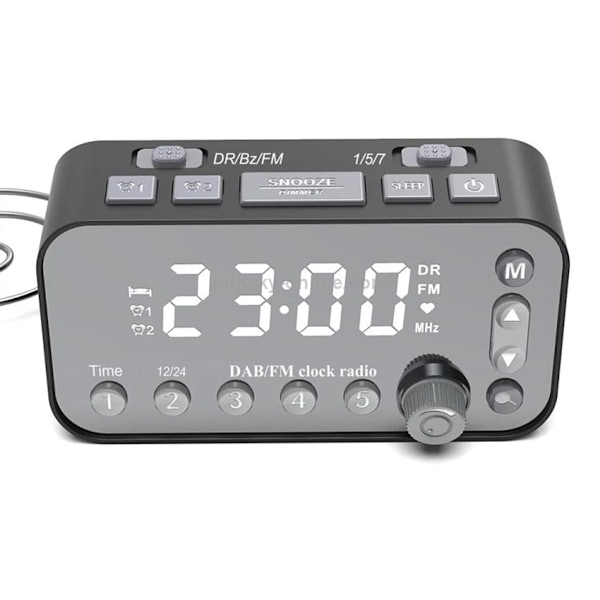 DAB-A1 stor skärm DAB & FM väckarklockradio med dubbla USB