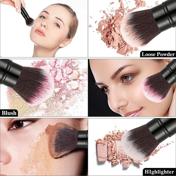 Bærbar Makeup Blush Brush med Retractable Håndtag Kabuki Brush Lilla
