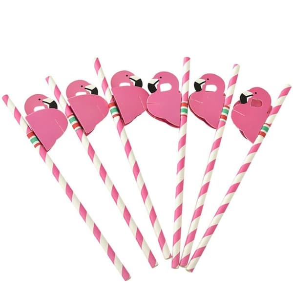50-pack 3D Flamingo Pappersugrör Fest Dekoration Sugrör Cocktail Pappersugrör