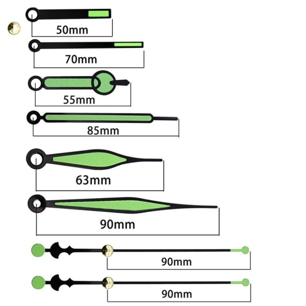Sett med kvartsur med aksellengde 18,5 mm, stille bevegelse + selvlysende visere, DIY-sett