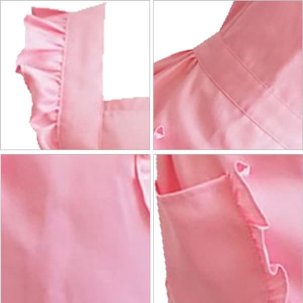 Justerbart retro-volangförkläde med fickor storlek S till plus size rosa