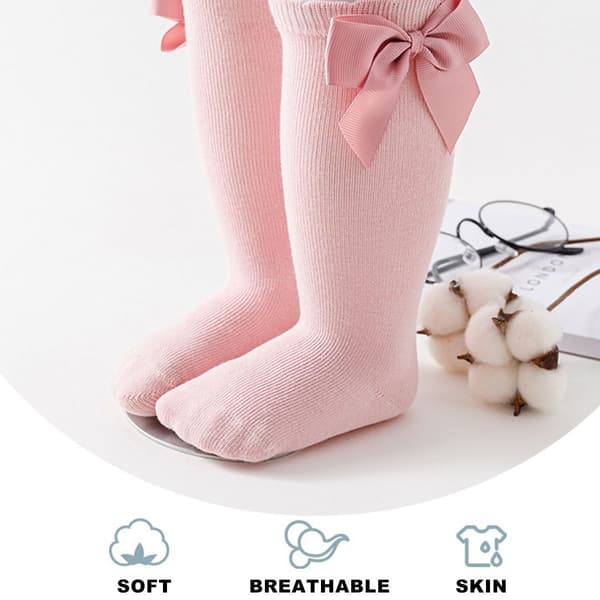 Dubbla rosa babystrumpor med rosett höst/vinter 13-15cm KLB