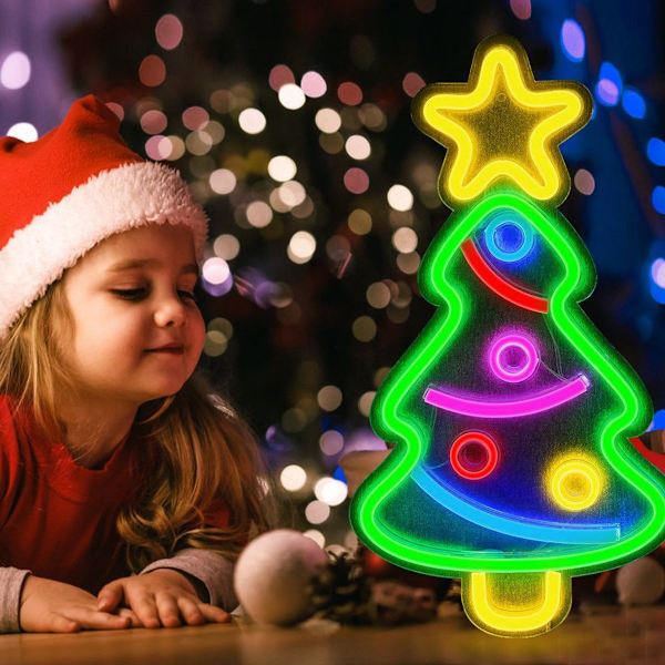 LED Neonljus Julgran Form Ljusskylt USB Natt KLB
