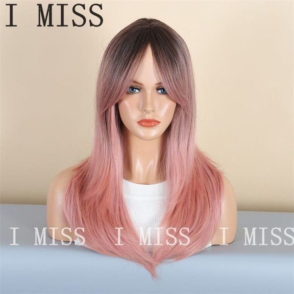 Gradient Rosa Micro Curl Fashion Dam Peruk av Syntetiskt Hår