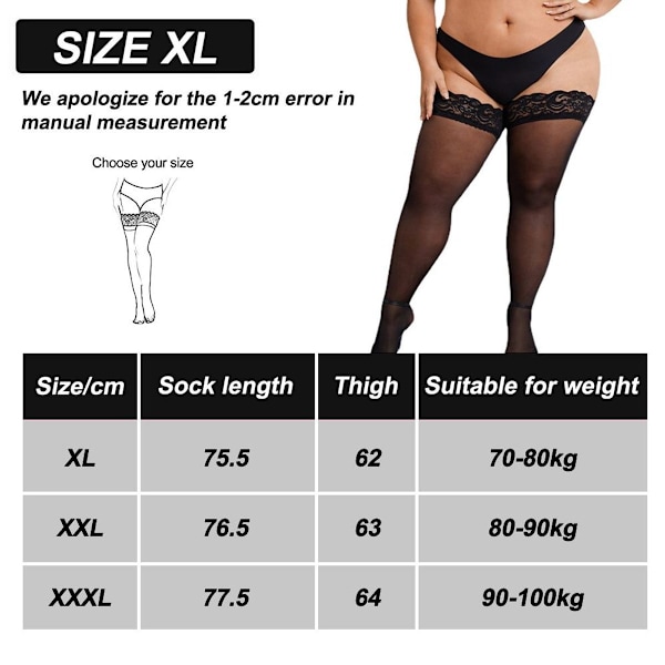 1 par roliga silkesstrumpor spets över knästrumpor silikon XL KLB