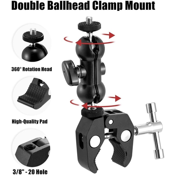 Double Ball Head Camera Clamp Monitor Mount Super Clamp ja 1/4'