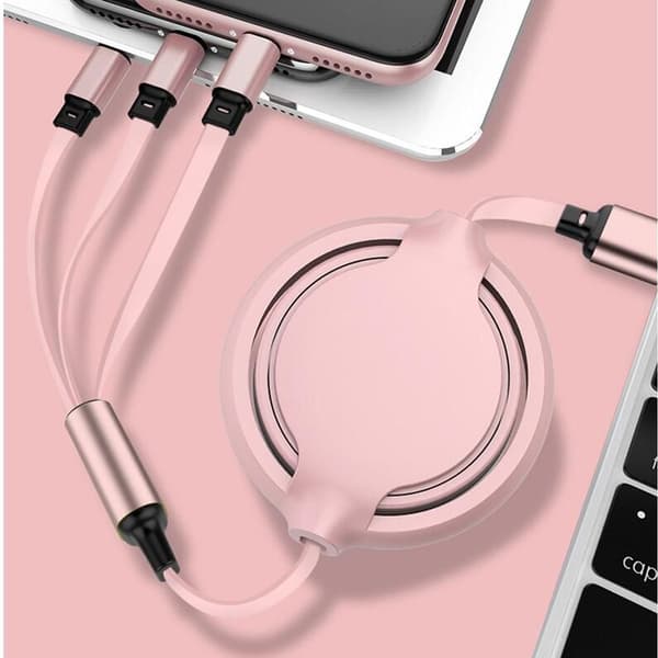 3-i-1 On The Soft Glue Go Retractable Charging Cable, Pink