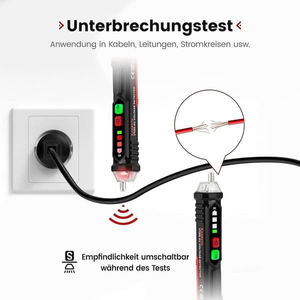 Kaiweets berøringsfri AC spenningstester, strømtester, fasetester, med