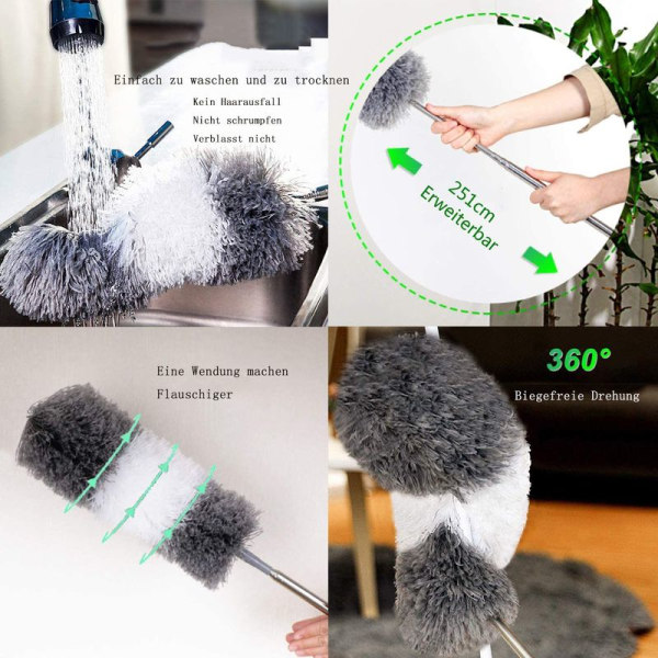 3-pack dammvippor, teleskopstång, mikrofiber, tvättbar, böjbar