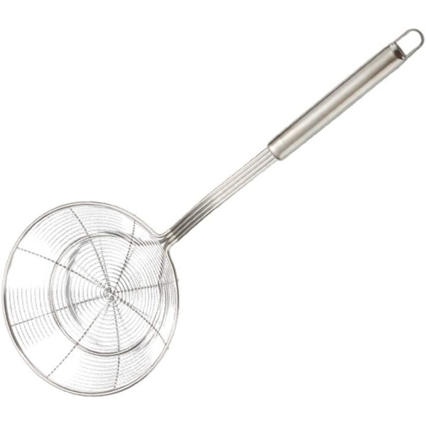 Rustfrit stål køkkentrådsskummeske med net-edderkop-slids madøse til stegt pasta Størrelse S 47Ã 20Ã 5cm Sølv.