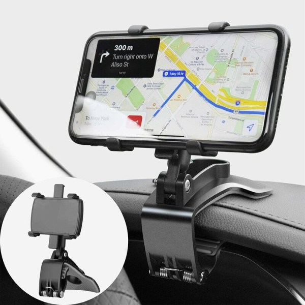 Biltelefonhållare 360 ​​graders rotation, instrumentbräda Mobiltelefonhållare Biltelefonhållare för GPS och 4-7 tums smartphones Svart KLB