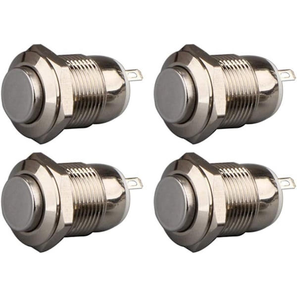 Pakke med 4 Momentære Trykknapper Vandtætte Rustfrit Stål Trykknapper Til/Fra 12mm