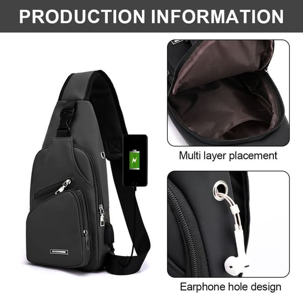 Vandtæt one-shoulder messenger sling rygsæk til vandreture i sort