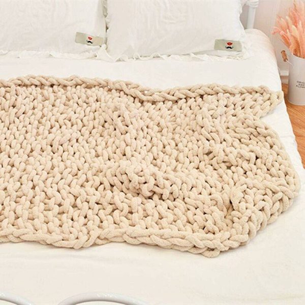 Paksun neuleen ruudullinen paksu neuleen neulottu ruudullinen käsin kudottu karkea villa sohvapeitto Paksun villa ruudullinen ruudullinen 80X100,Beige KLB