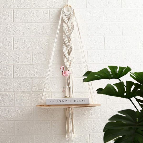 Macrame väggdekoration i trä, boho väggdekoration gobeläng växtkruka, KLB