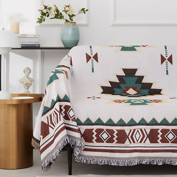 Etnisk teppe, tribal, geometrisk, aztekisk, navajo, sengeteppe, sofa, kunstnerisk dekorasjon, bohemsk, 90 x 150 cm (0,65 kg) KLB