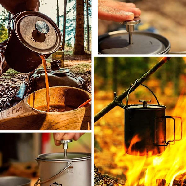 Bestargot Camping Titanium Pot Mug Cup Outdoor, 750ml max French Press
