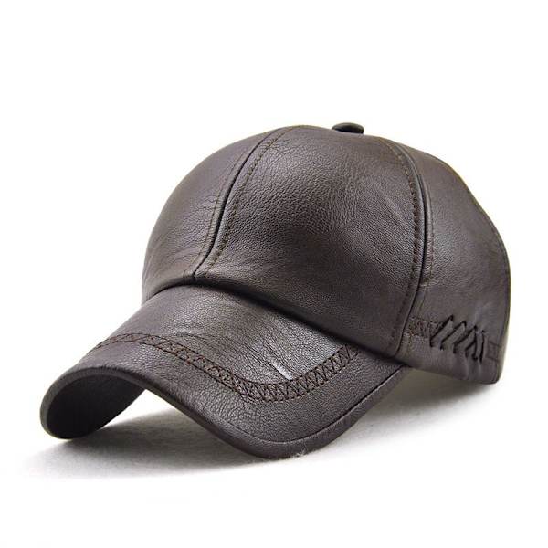 Herr Läder Basebollkeps Justerbar Kepssport Mössa Mössa Flat Cap-Deep Coffee-