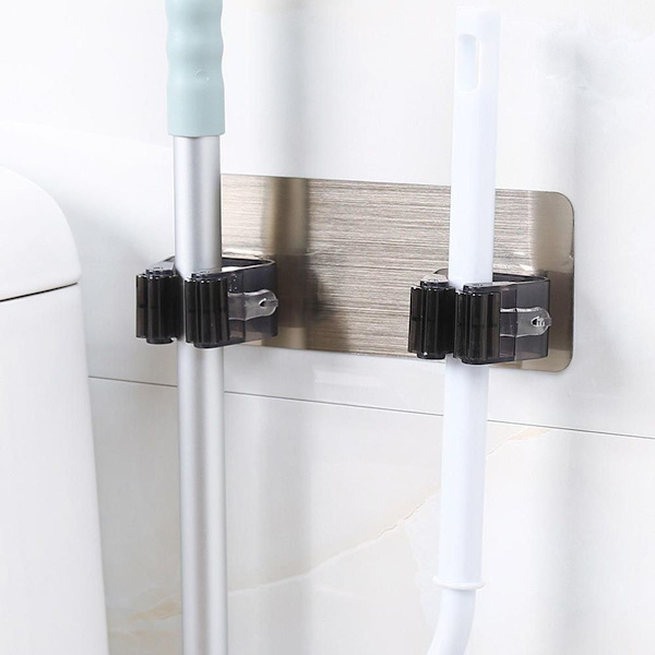 Väggmonterat kvasthållare, 2-pack, arrangör för mopp och kvast KLB