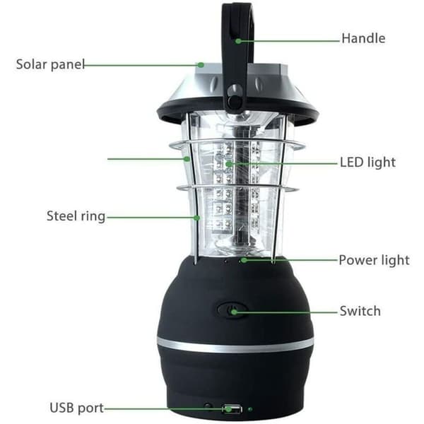 Solcellelykt, ultra-lys LED-campinglys, 2 justerbare lysmoduser, 5 lademoduser