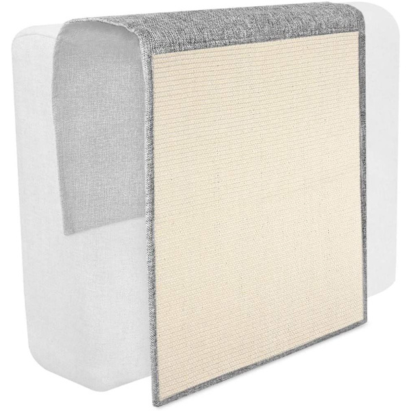 Kradseunderlag til katte - Beskyttelse af sofas, lænestole, møbler og gulve - Sisal- og linnedunderlag - 130 x 45 cm - Velegnet til katte, killinger og hunde (Lysegrå-hvid)