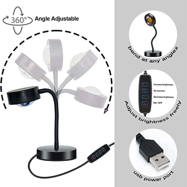 Auringonlaskun Projektiolamppu Kaukosäätimellä, Kääntyvä LED-Yövalo, Lattiavalaisin, USB-Selfie-Lamppu Olohuoneeseen, Makuuhuoneeseen