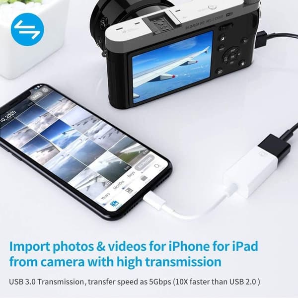 USB-kameraadapter, USB 3.0 OTG-kabel för iPhone/iPad för anslutning