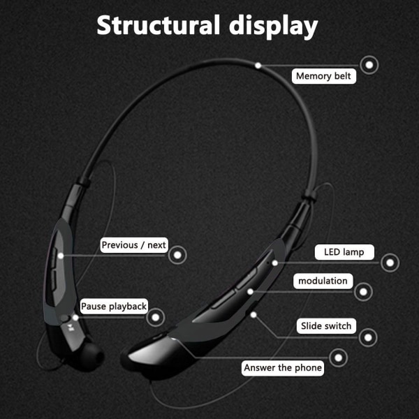 Bluetooth-hodetelefoner, trådløs Bluetooth 4.0 krage svart