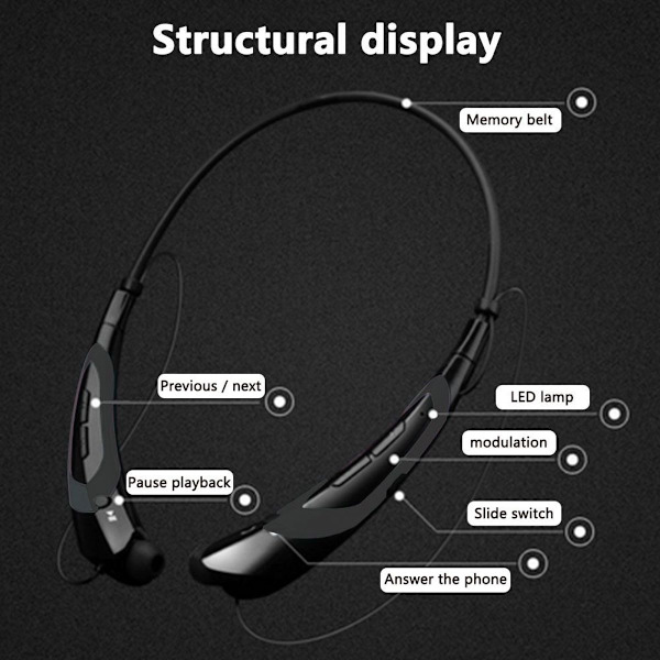 Bluetooth-kuulokkeet, langattomat Bluetooth 4.0 -kaulus musta