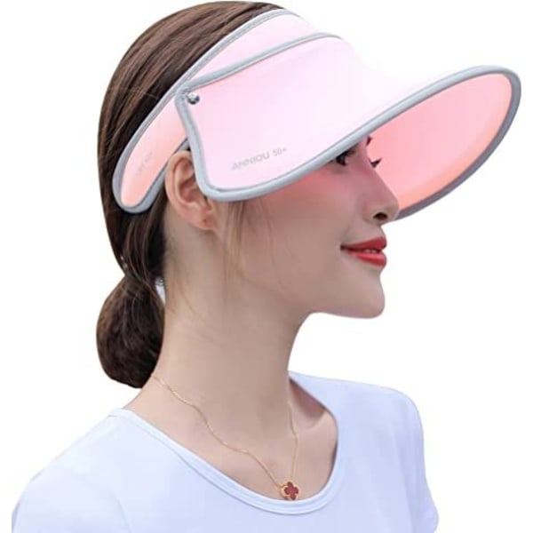 Rosa solhatt med UPF50+ solbeskyttelse, anti-UV solhatt for kvinner, sommer solhatt med UV-beskyttelse, tom tak Strand Reise lang sidehette