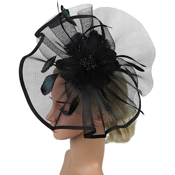 Blomsternet Bryllupsfascinator Hat til Kvinder (Sort)