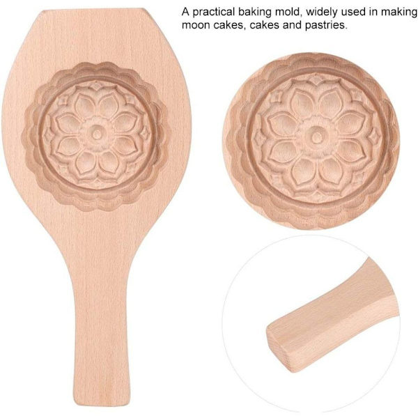 Månkakemall, Vacker Blommig Mönster DIY Månkakemall Tillverkad av Träbakningsform
