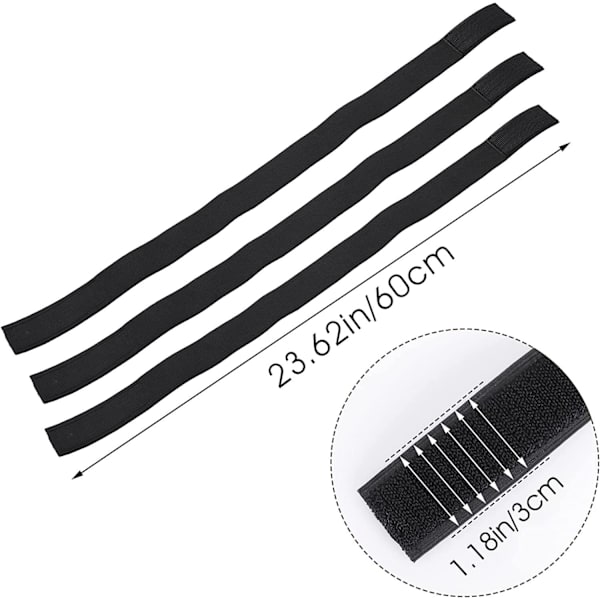 3-pack elastiska perukband för att hålla håret på plats 3 cm svart nylonkanter halkfri spetsstängning blekningskant främre justerbar sjal