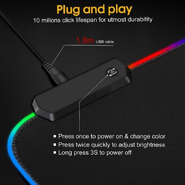 RGB XXL spelmusmatta - belyst LED flerfärgad