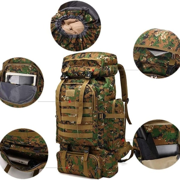 Stor 80L tursekk Military Army Backpack Vanntette taktiske ryggsekker