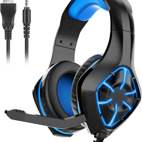Pro Gaming Headset Over-Ear Støydempende Hodetelefoner Blå