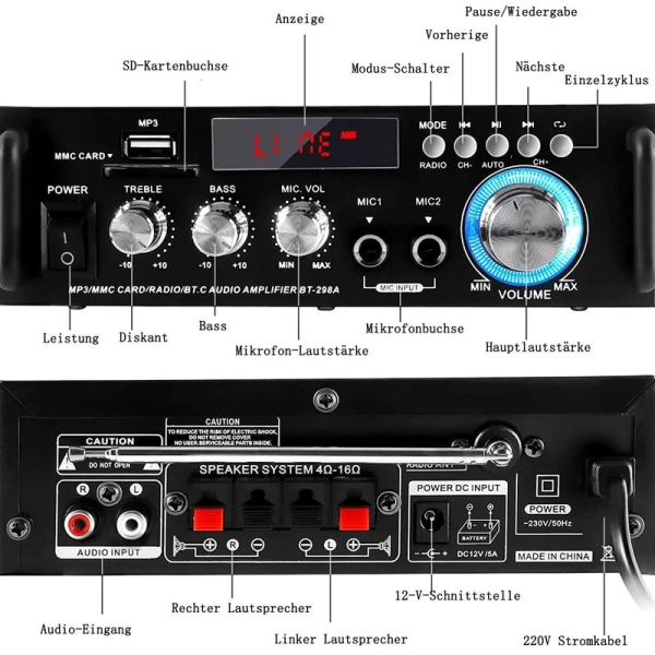 Bluetooth 5.0 Stereo Audio 12V 220V 600W 2-kanals LCD-display Hög Fidelity