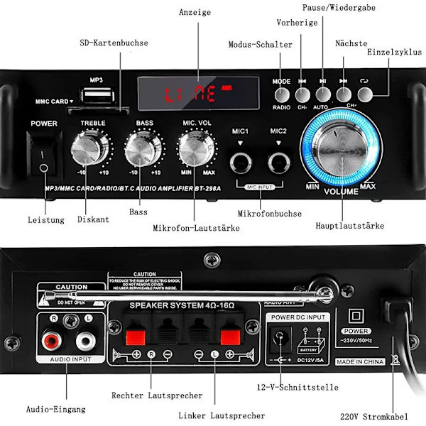 Bluetooth 5.0 Stereo Audio 12V 220V 600W 2-kanals LCD-display Høj Fidelitet