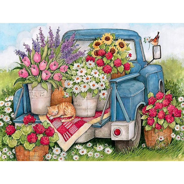 30x40cm 5d timanttimaalaussetti lapsille - Kukka-auto, timanttikirjonta, setti