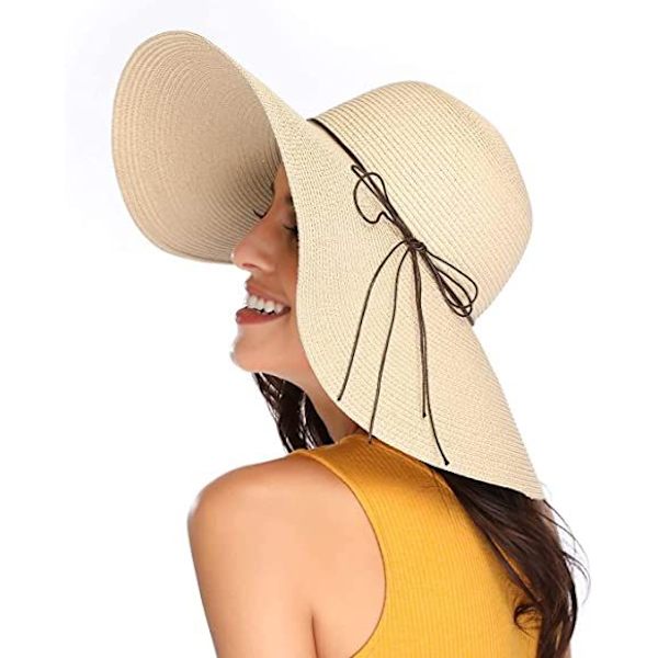 Dame Kapeline Halm Hat Bred Skygge Hat Anti-Sol Caps Åndbar Foldbar Rulle Strand Cap Sol Hat UPF 50+