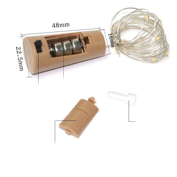12 stycken) flaskljus batteri, 2m 20 LED glas korkljus koppartråd KLB