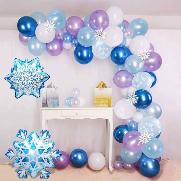 Frozen ilmapallo seppele kaari Kit, Frozen ilmapallo tyttö syntymäpäiväkoristeita, violetti, sininen, valkoinen ilmapallot syntymäpäivä häät tausta p-