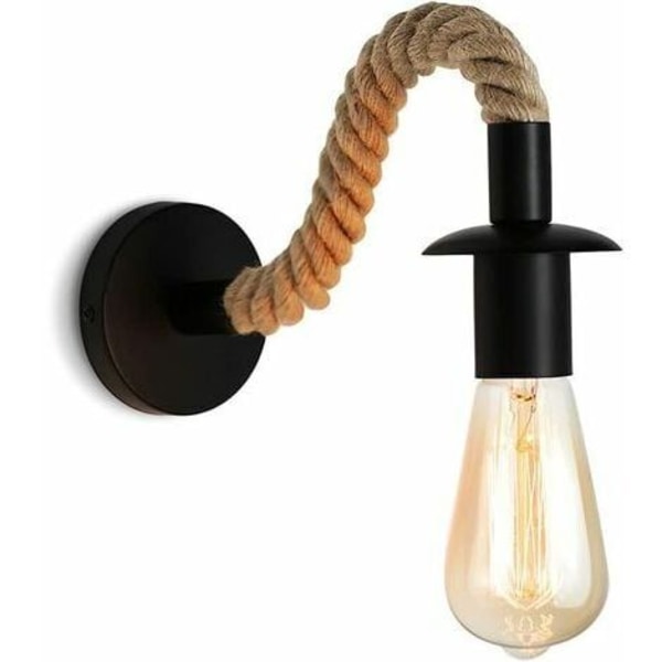 Væglampe i retro hamp reb, ideel industriel væglampe, E27 lampe, pære medfølger ikke, hængende lampe 110/220V (sort) 1 stk (201912 cm) BF