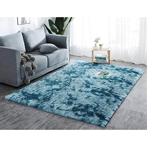 Hög lugg vardagsrum matta lång lugg 100x160 cm-vardagsrum matta sovrum säng matta Mjuk och fluffig utomhus matta turkos mönster