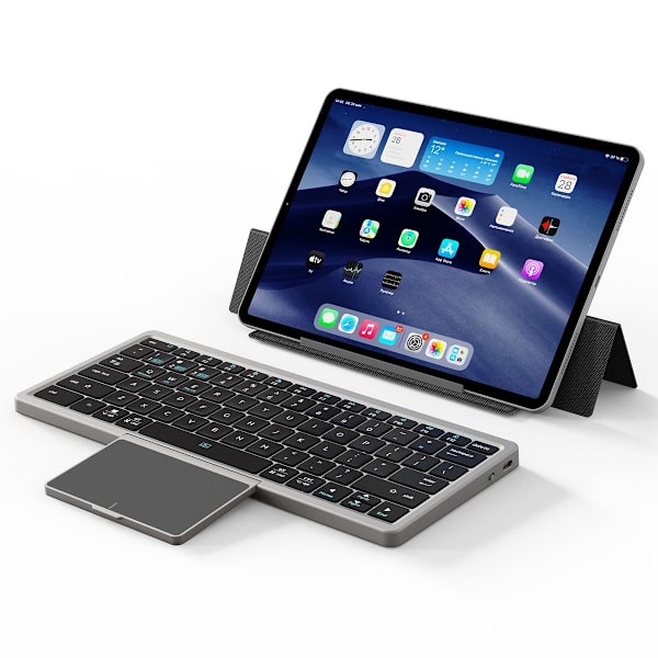 Universell Bluetooth-tangentbord med fodral och stativ, uppladdningsbar