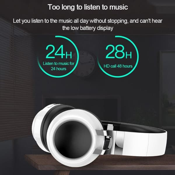 Bluetooth-hovedtelefoner foldbare trådløse, HiFi stereo-headset sort og hvid