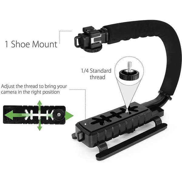 Håndholdt stabilisator for lavvinkelfotografering med tilbehørssko for