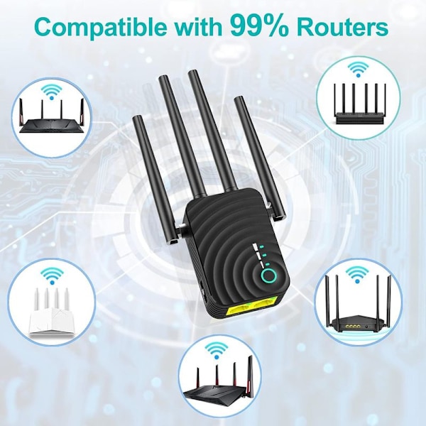 1200 Mbps WiFi-förstärkare Signalförstärkare, Full Coverage Repeater