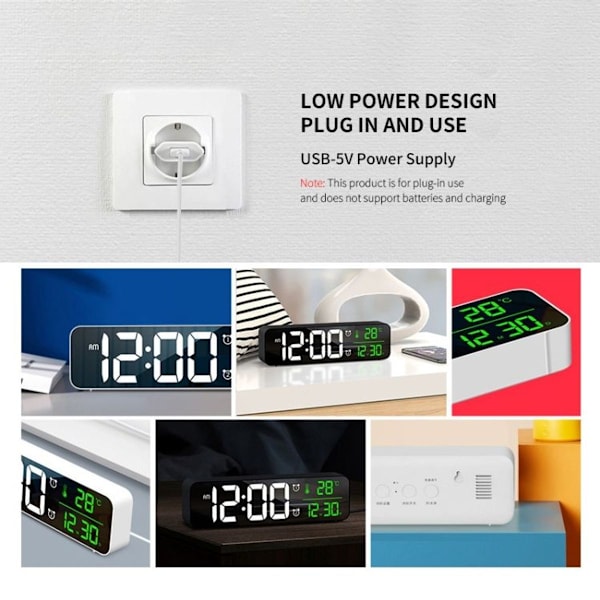 8810 LED-spegel vardagsrumsmusikklocka med temperatur- och datumvisning (vit)
