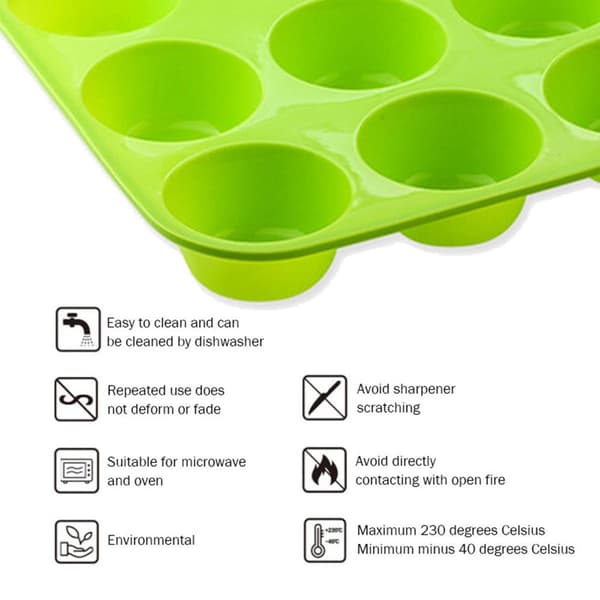 Silikon muffinsform Non-Stick 12 kopp muffinsform Jumbo Green KLB